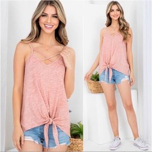 New Salmon Casual Sumner Cute Tank  Top Tie Hem Criss Cross Cute Top